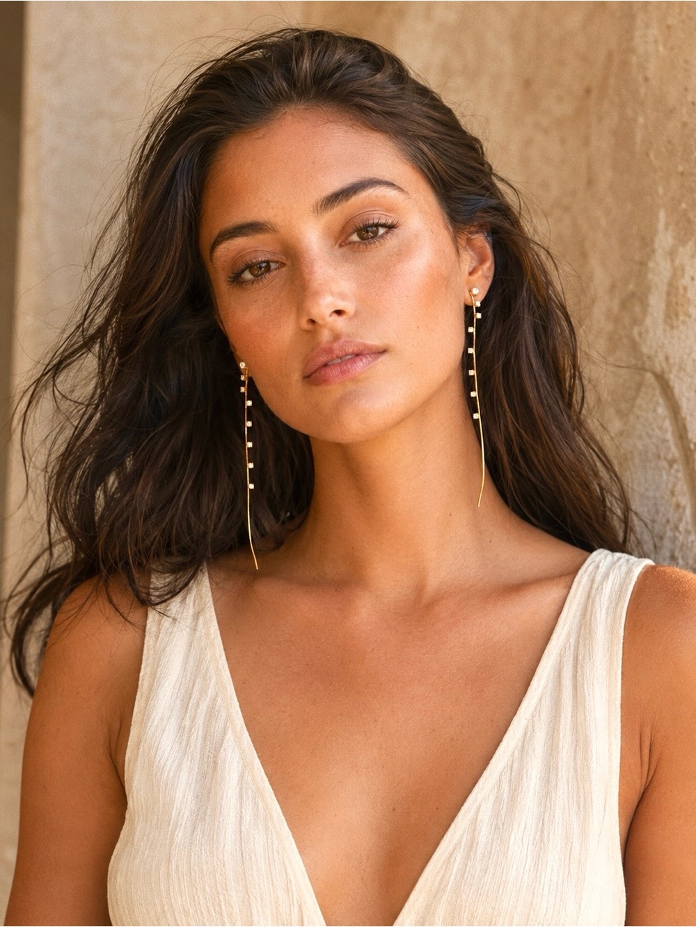 Anthropologie NWT Glam Diamond 14K Gold Plated 6” Drop Earrings